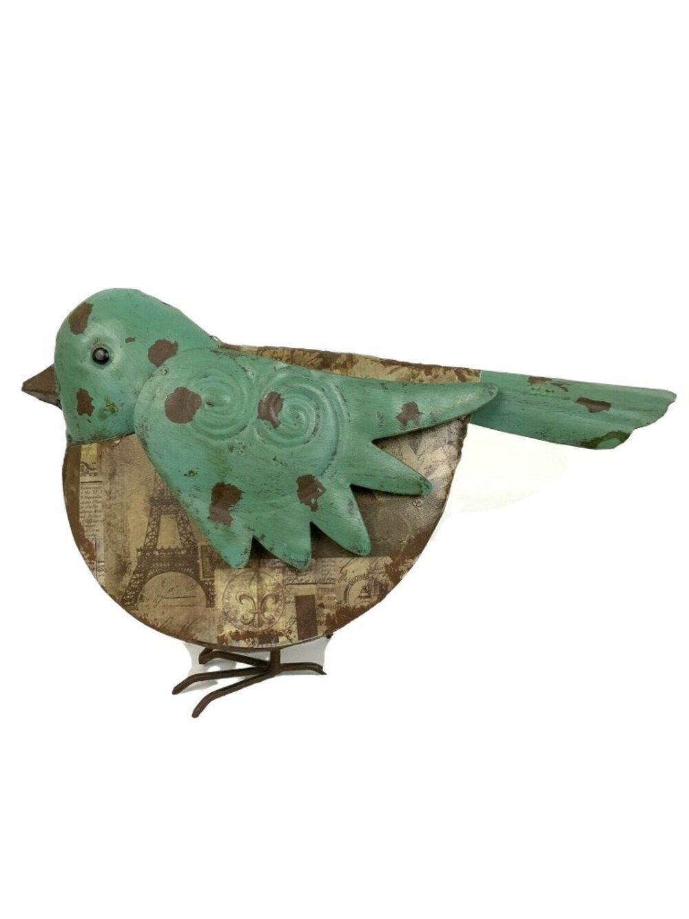 Metal Bird Figurine Whimsical Indoor Outdoor Decor Turquoise Brown